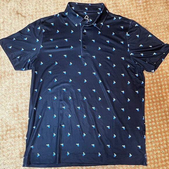 Deolax Navy All Over Drinks Print Polo Shirt Men's M Golf Flex Grapic Polo - Picture 2 of 10